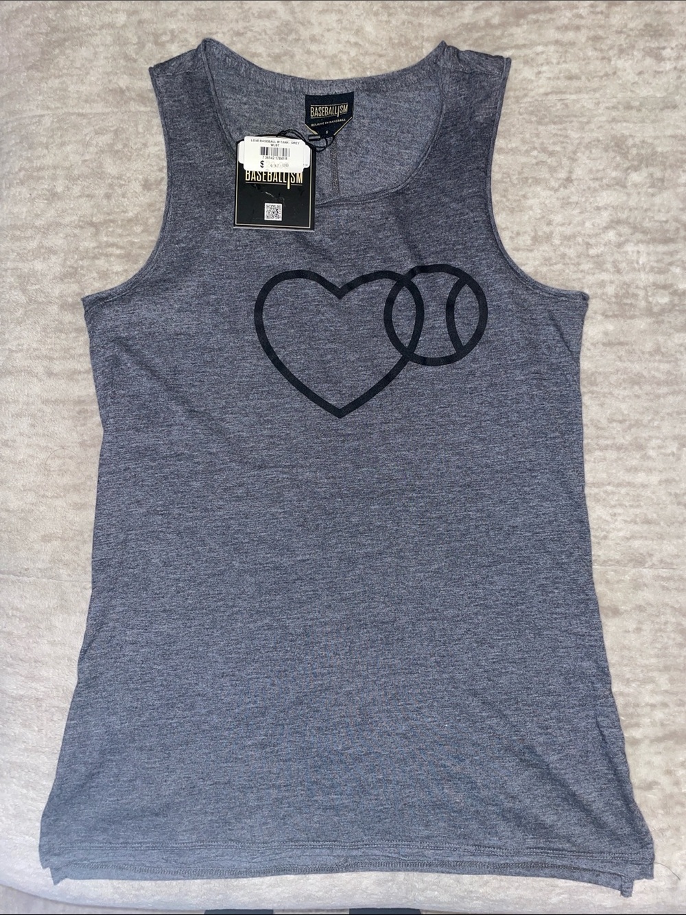 Baseballism Women's Heather Navy Tank with Heart & Baseball Graphic
